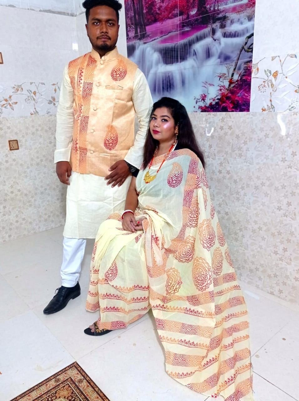 Stylish New Collection Saree & Panjabi koti Combo Couple Dress